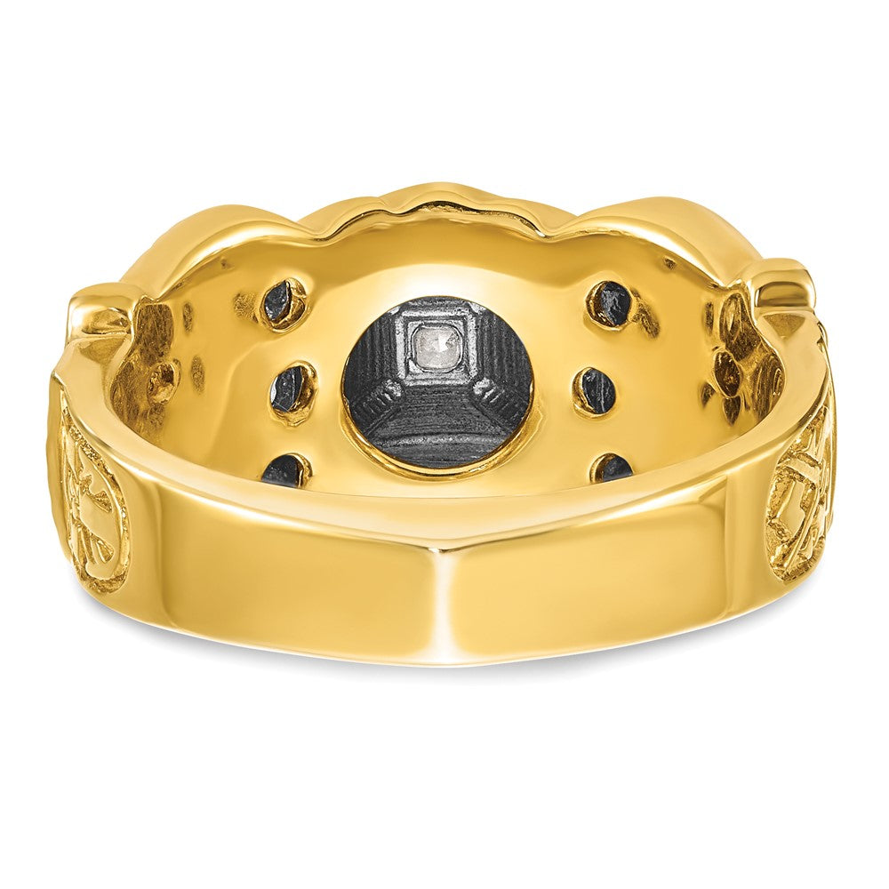 14k Two-tone Gold Men's Polished and Textured with Multi-color Enamel and Diamond Double Eagle Masonic Shriner's Ring