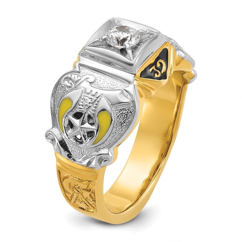 14k Two-tone Gold Men's Polished and Textured with Multi-color Enamel and Diamond Double Eagle Masonic Shriner's Ring