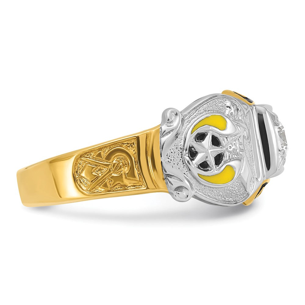 14k Two-tone Gold Men's Polished and Textured with Multi-color Enamel and Diamond Double Eagle Masonic Shriner's Ring