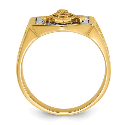 10K Two-Tone Ibgoodman Men'S Polished And Textured Sun Ray Blue Lodge Master Masonic Ring