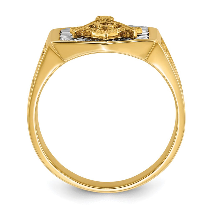 10K Two-Tone Ibgoodman Men'S Polished And Textured Sun Ray Blue Lodge Master Masonic Ring