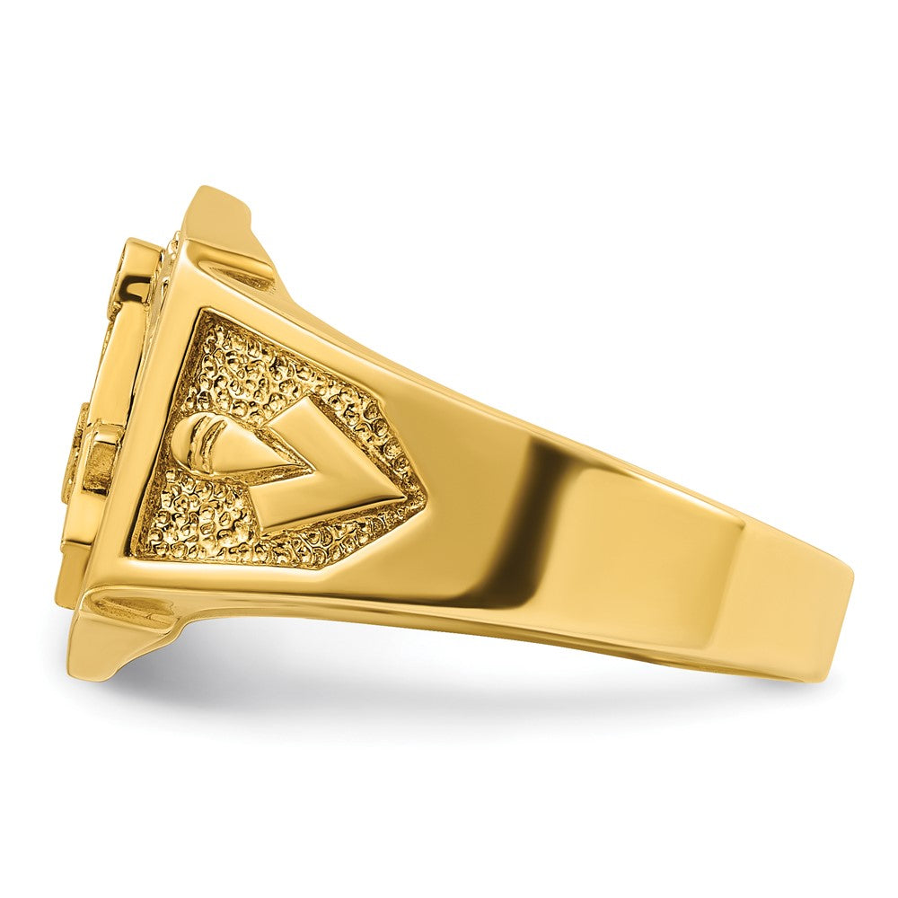 10K Two-Tone Ibgoodman Men'S Polished And Textured Sun Ray Blue Lodge Master Masonic Ring