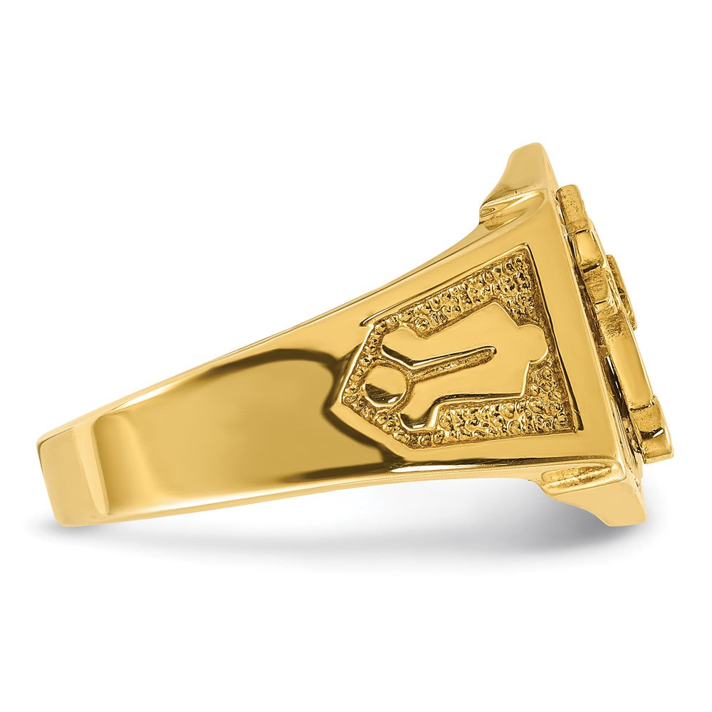10K Two-Tone Ibgoodman Men'S Polished And Textured Sun Ray Blue Lodge Master Masonic Ring