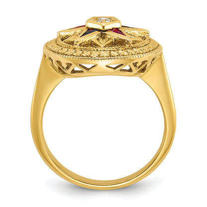 14K Yellow Gold Ibgoodman Women'S Polished And Textured With Multi Color Cz Diamond Eastern Star Masonic Ring