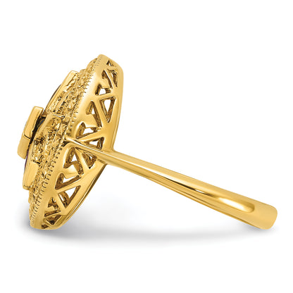 14K Yellow Gold Ibgoodman Women'S Polished And Textured With Multi Color Cz Diamond Eastern Star Masonic Ring