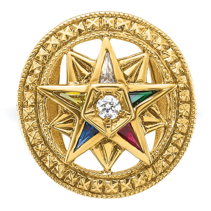 14K Yellow Gold Ibgoodman Women'S Polished And Textured With Multi Color Cz Diamond Eastern Star Masonic Ring