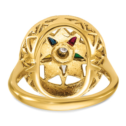 14K Yellow Gold Ibgoodman Women'S Polished And Textured With Multi Color Cz Diamond Eastern Star Masonic Ring