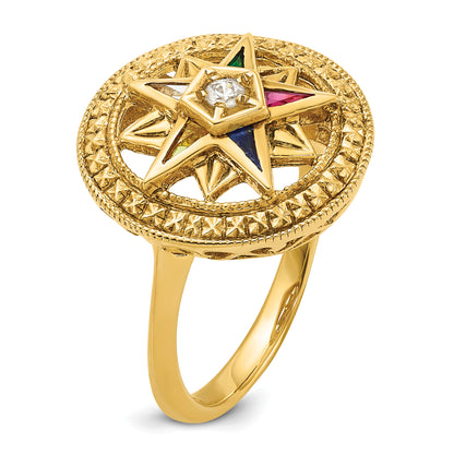 14K Yellow Gold Ibgoodman Women'S Polished And Textured With Multi Color Cz Diamond Eastern Star Masonic Ring