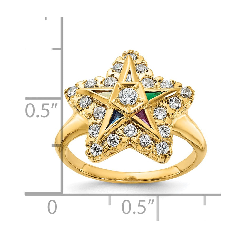 14K Yellow Gold Ibgoodman Women'S Polished Multi Color Cz And Aa Quality Diamond Eastern Star Masonic Ring