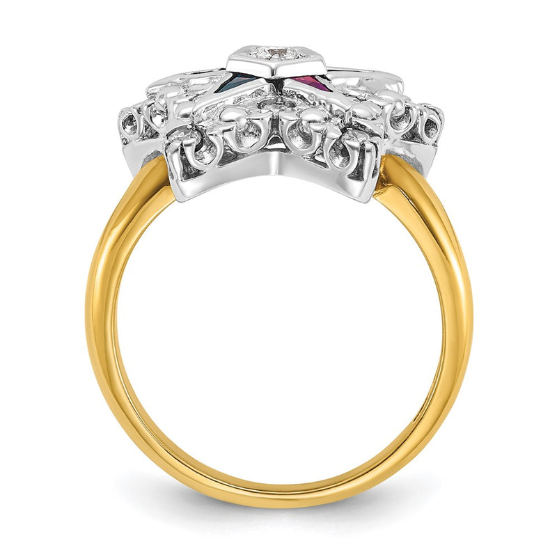 14K Two Tone Ibgoodman Women'S Polished And Beaded With Multi Color Cz Diamond Eastern Star Masonic Ring