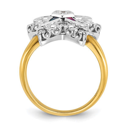 10K Two-Tone Ibgoodman Women'S Polished And Beaded Eastern Star Masonic Ring Mounting