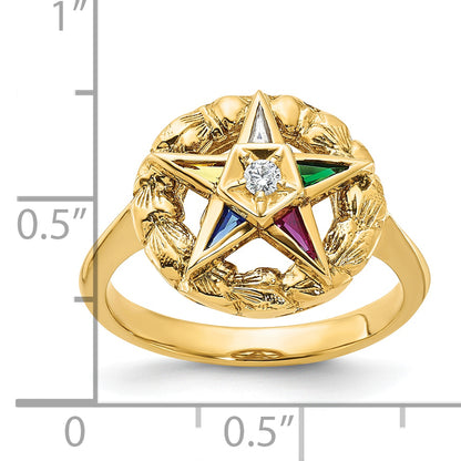 14K Yellow Gold Ibgoodman Women'S Polished And Textured With Multi Color Cz Diamond Eastern Star Masonic Ring
