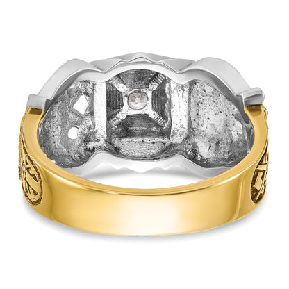 14k Two-tone Gold Men's Polished and Textured with Black Enamel and Diamond Double Eagle Masonic Shriner's Ring