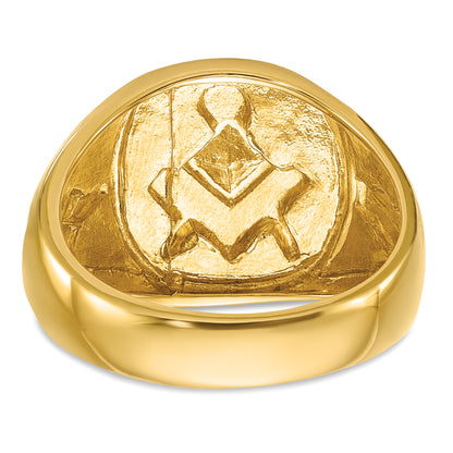 14k Yellow & Rhodium Gold with White Rhodium Men's Polished and Textured Diamond Blue Lodge Master Masonic Ring
