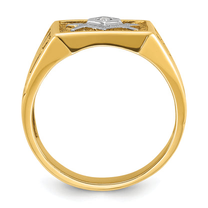 10K Yellow W/Rhodium Ibgoodman Men'S Polished And Textured Blue Lodge Master Masonic Ring Mounting