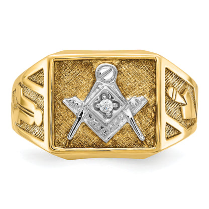 10K Yellow W/Rhodium Ibgoodman Men'S Polished And Textured Blue Lodge Master Masonic Ring Mounting