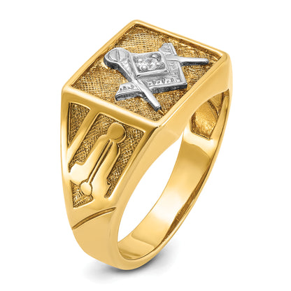 10K Yellow W/Rhodium Ibgoodman Men'S Polished And Textured Blue Lodge Master Masonic Ring Mounting