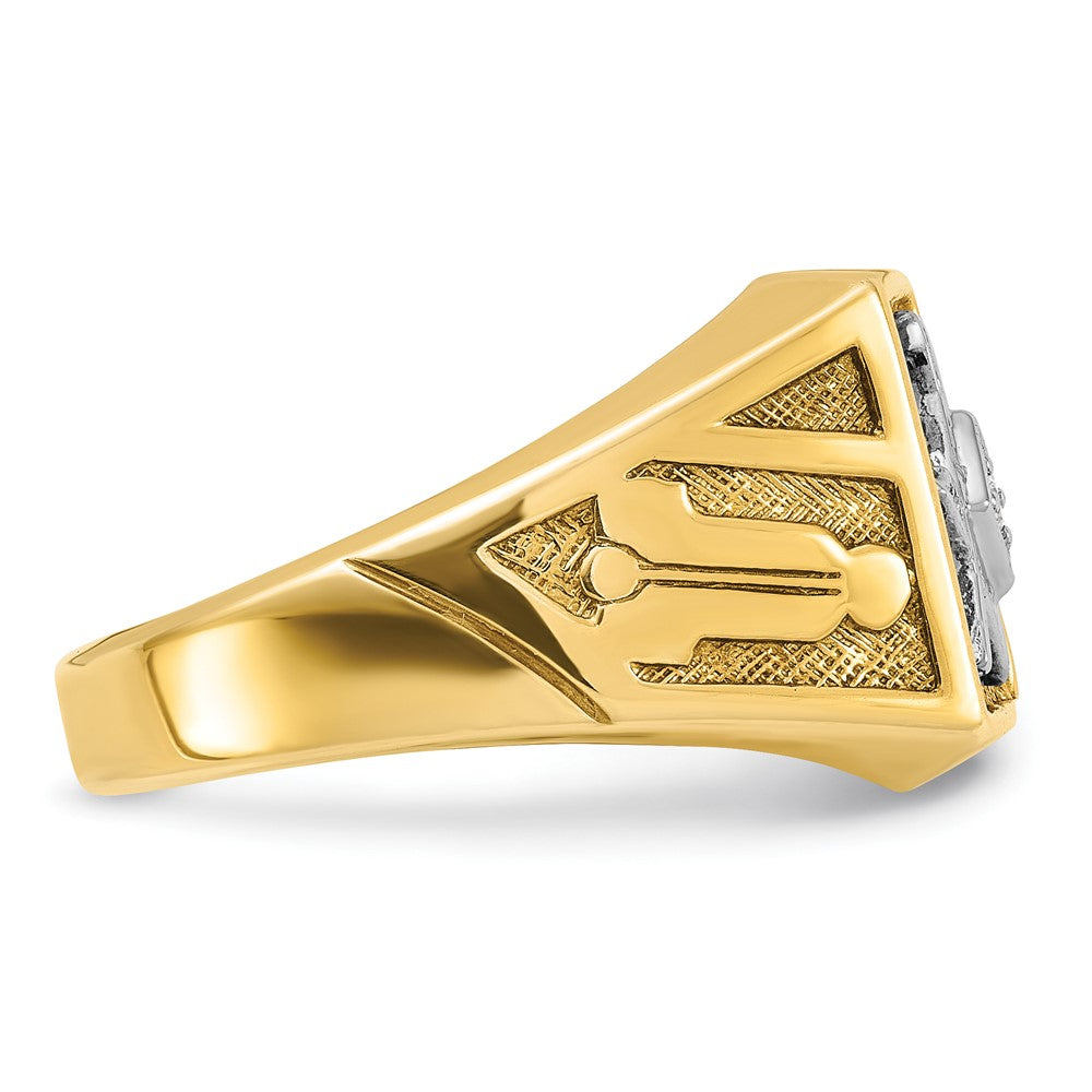 10K Yellow W/Rhodium Ibgoodman With White Rhodium Men'S Polished And Textured Diamond Blue Lodge Master Masonic Ring