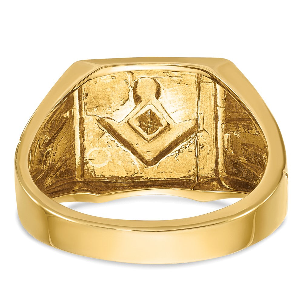 14k Yellow & Rhodium Gold with White Rhodium Men's Polished and Textured Diamond Blue Lodge Master Masonic Ring