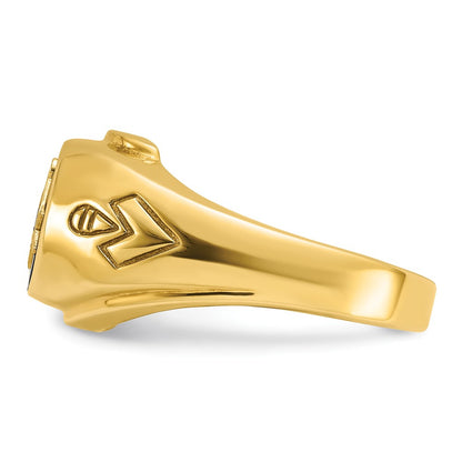 14k Yellow Gold Men's Polished and Grooved with Oval Onyx Blue Lodge Master Masonic Ring