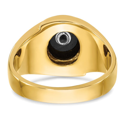 14k Yellow Gold Men's Polished and Grooved with Oval Onyx Blue Lodge Master Masonic Ring