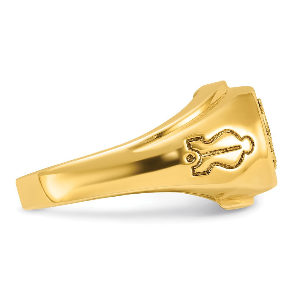 14k Yellow Gold Men's Polished and Grooved with Oval Onyx Blue Lodge Master Masonic Ring
