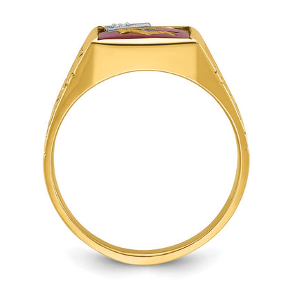 10K Two-Tone Ibgoodman Men'S Polished And Textured With Lab Created Ruby Diamond Blue Lodge Master Masonic Ring
