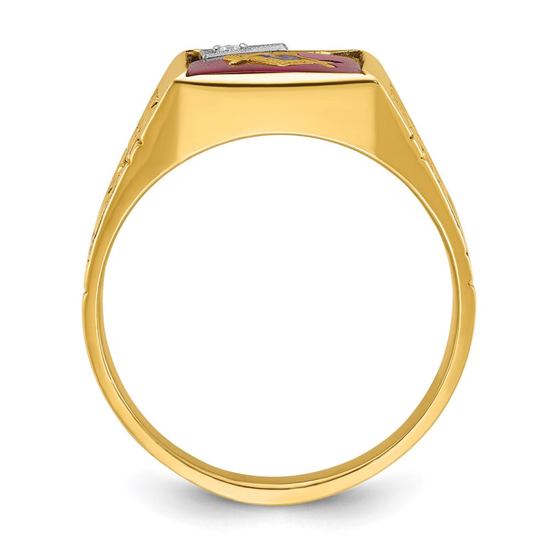 10K Two-Tone Ibgoodman Men'S Polished And Textured With Lab Created Ruby Diamond Blue Lodge Master Masonic Ring