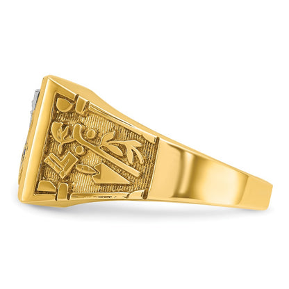 10K Two-Tone Ibgoodman Men'S Polished And Textured Blue Lodge Master Masonic Ring Mounting