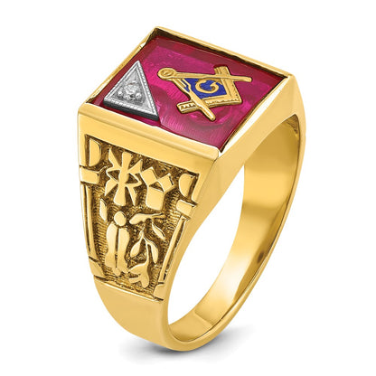 10K Two-Tone Ibgoodman Men'S Polished And Textured Blue Lodge Master Masonic Ring Mounting