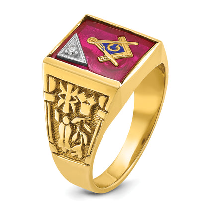 10K Two-Tone Ibgoodman Men'S Polished And Textured Blue Lodge Master Masonic Ring Mounting