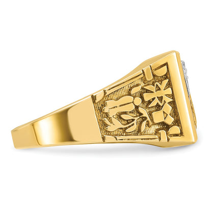 10K Two-Tone Ibgoodman Men'S Polished And Textured Blue Lodge Master Masonic Ring Mounting