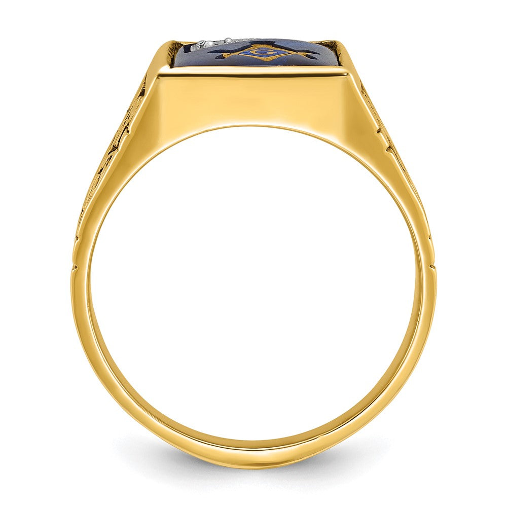 10K Two-Tone Ibgoodman Men'S Polished And Textured With Lab Created Sapphire Diamond Blue Lodge Master Masonic Ring
