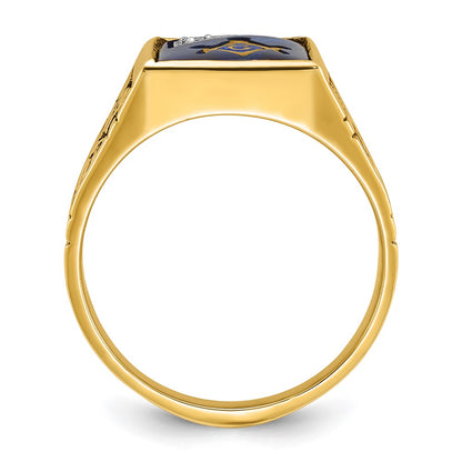 10K Two-Tone Ibgoodman Men'S Polished And Textured With Lab Created Sapphire Diamond Blue Lodge Master Masonic Ring