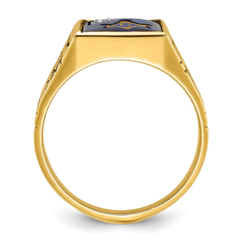10K Two-Tone Ibgoodman Men'S Polished And Textured With Lab Created Sapphire Diamond Blue Lodge Master Masonic Ring