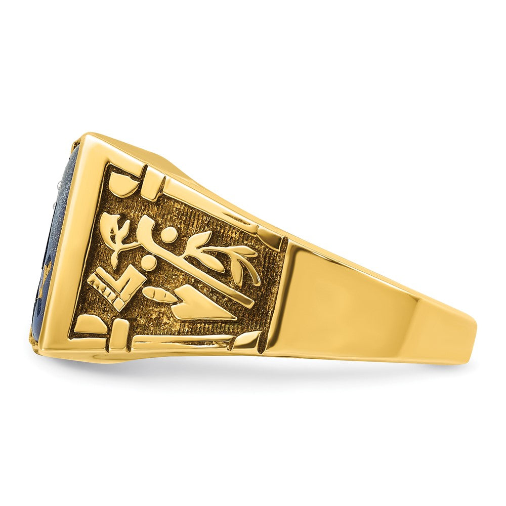 10K Two-Tone Ibgoodman Men'S Polished And Textured With Lab Created Sapphire Diamond Blue Lodge Master Masonic Ring