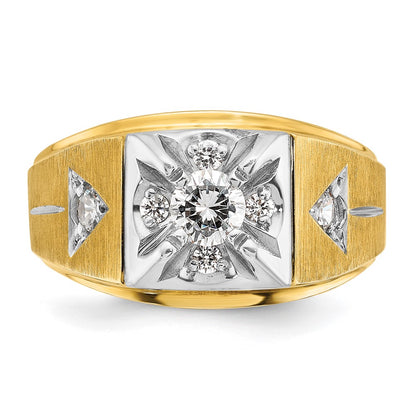 14k Two-tone Gold Men's Polished and Satin 3/4 carat Diamond Complete Ring