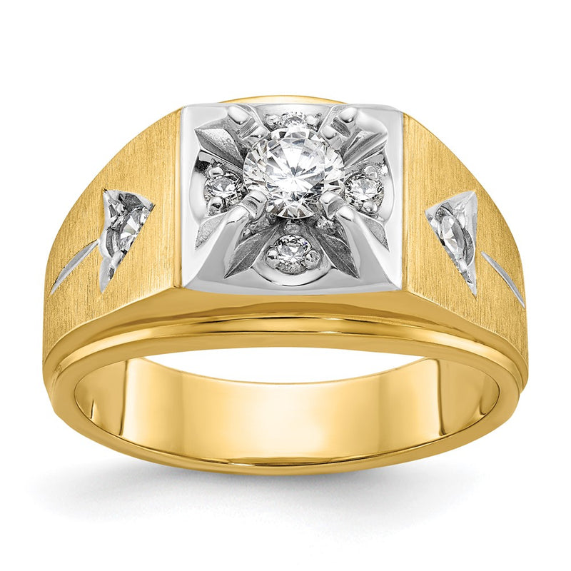 14k Two-tone Gold Men's Polished and Satin 3/4 carat Diamond Complete Ring
