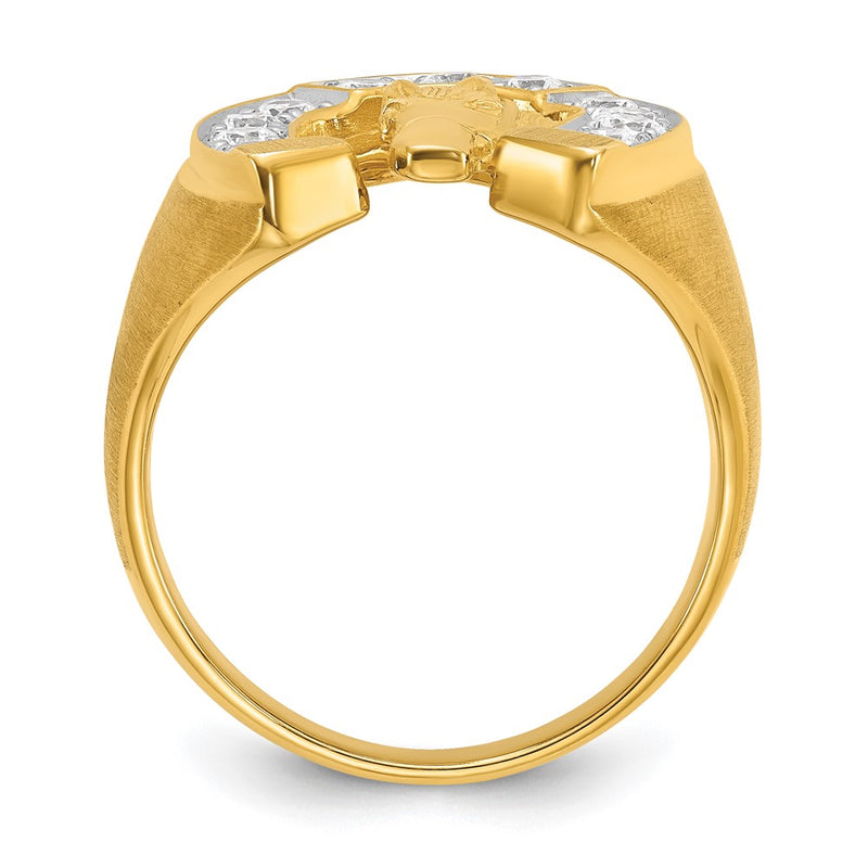 14k Two-tone Gold Men's Satin Horse and Horseshoe 3/4 carat Diamond Complete Ring
