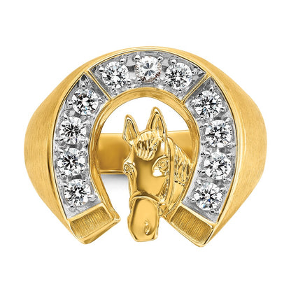 14k Two-tone Gold Men's Satin Horse and Horseshoe 3/4 carat Diamond Complete Ring