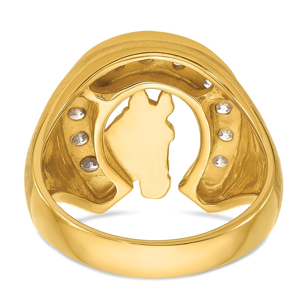 14k Two-tone Gold Men's Satin Horse and Horseshoe 3/4 carat Diamond Complete Ring