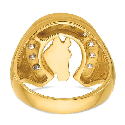 14k Two-tone Gold Men's Satin Horse and Horseshoe 3/4 carat Diamond Complete Ring