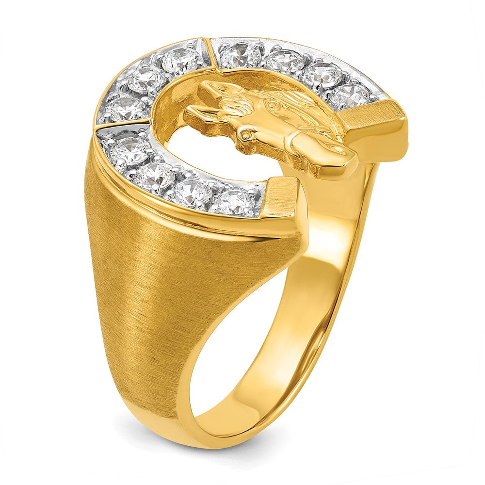 14k Two-tone Gold Men's Satin Horse and Horseshoe 3/4 carat Diamond Complete Ring