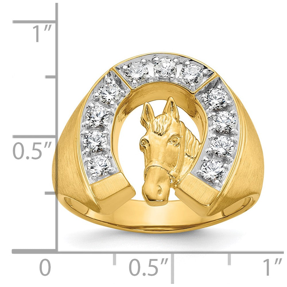 14k Two-tone Gold Men's Satin Horse and Horseshoe 3/4 carat Diamond Complete Ring