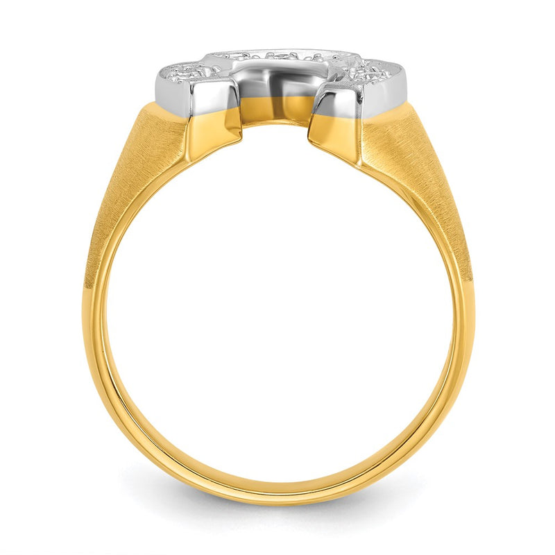 10K Two-Tone Ibgoodman Men'S Satin Horseshoe Diamond Complete Ring