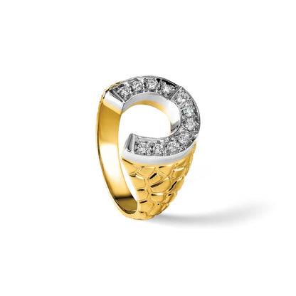 10K Two-Tone Ibgoodman Men'S Horseshoe Diamond Complete Ring