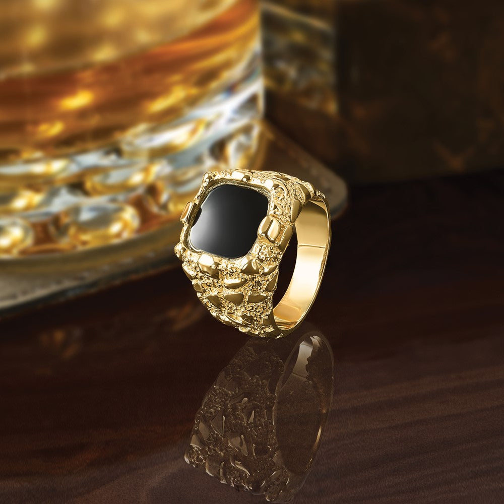 10K Yellow Gold Ibgoodman Men'S Onyx Nugget Complete Ring