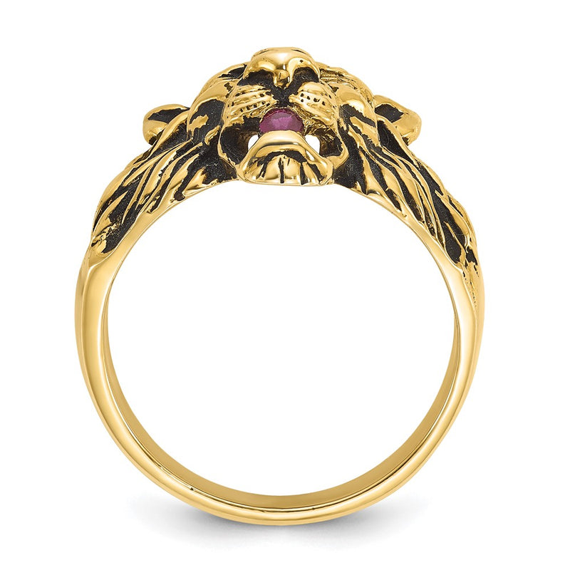 10K Yellow Gold Ibgoodman Men'S Diamond And Ruby Antiqued Lion Complete Ring