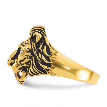 10K Yellow Gold Ibgoodman Men'S Diamond And Ruby Antiqued Lion Complete Ring
