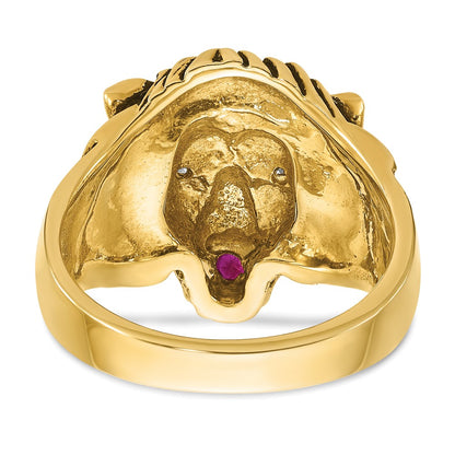 10K Yellow Gold Ibgoodman Men'S Diamond And Ruby Antiqued Lion Complete Ring